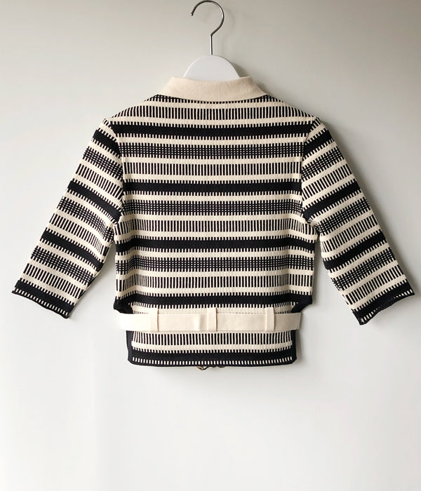 FUMIKA_UCHIDA/KNITTED MINI POLO HALF-ZIP TOP_STRIPES(IVORY/BLACK_silve