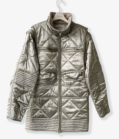 FUMIKA_UCHIDA/QUILTED SATIN BOMBER MINI DRESS REMOVABLE SLEEVES(SILVER)