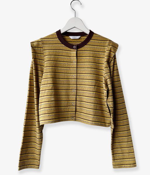 PHEENY/MULTI-BORDER TUCKED SHOULDER CARDIGAN(YELLOW)