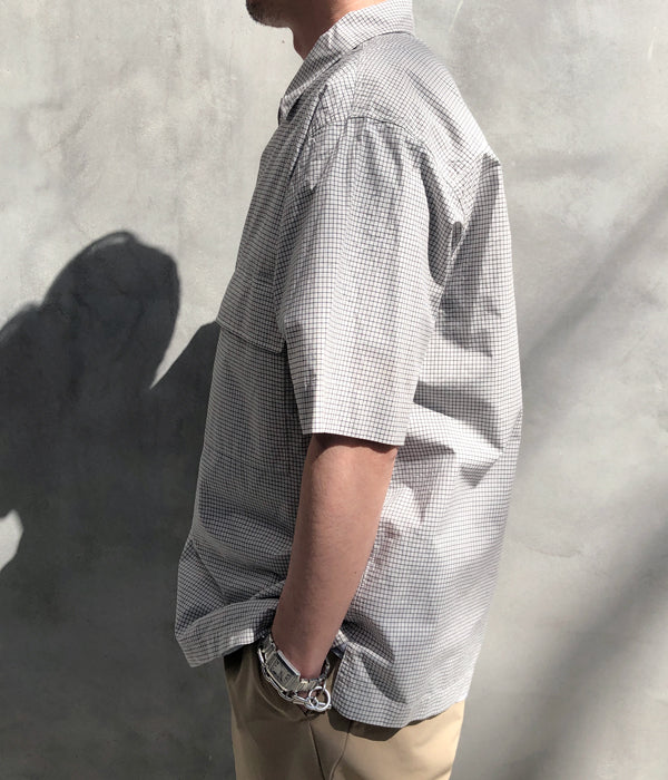 MHL./COTTON PLAID CHECK SHIRT SS (GRAY)