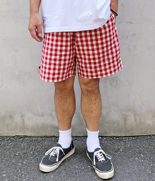 DESCENDANT/SHORE GINGHAM SHORTS (RED)