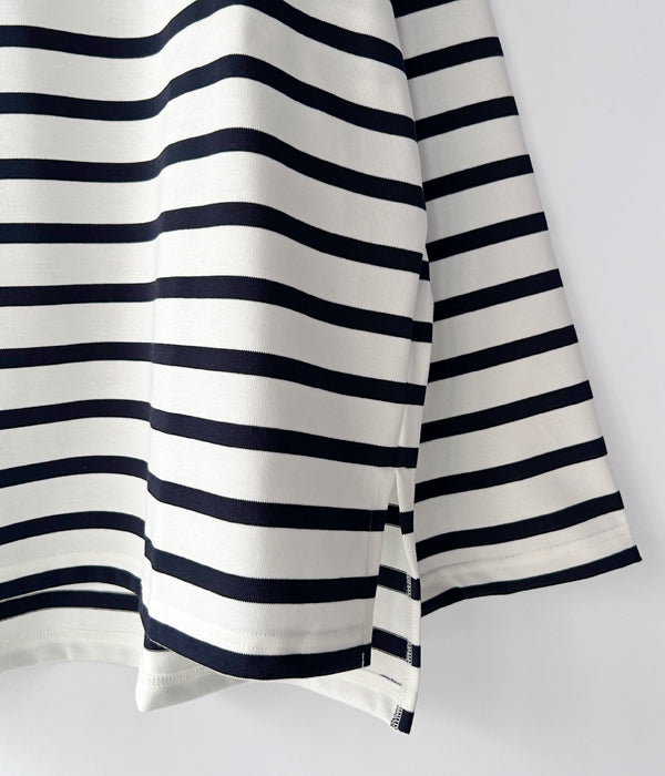 INTERIM/HYPER BIG SUVIN GIZA BASQUE HIGH NECK BORDER SHIRT