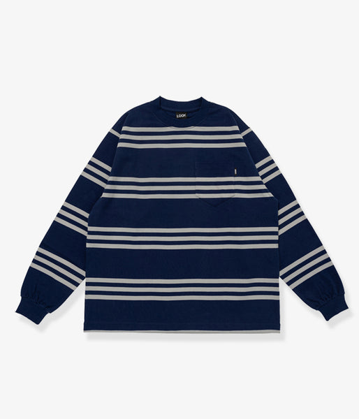 LQQK Studio/L/S RUGBY WEIGHT POCKET TEE (NAVY x GREY)