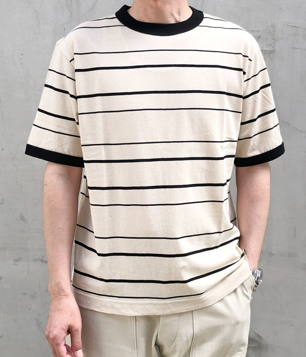 MHL. COTTON LINEN STRIPE JERSEY Tシャツ MHL./COTTON LINEN STRIPE JERSEY SS (NATURAL)