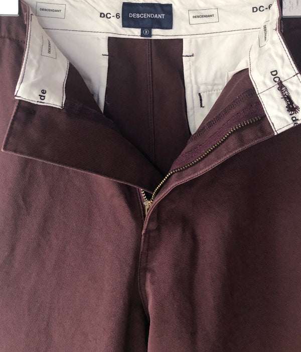 DESCENDANT/DC-6 ORGANIC COTTON TWILL TROUSERS FADE WASH (BURGUNDY)