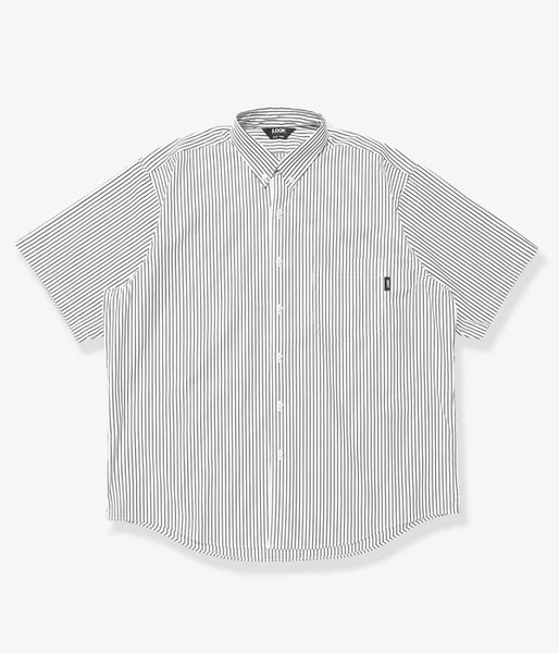 LQQK Studio/S/S BUTTON DOWN SHIRT (WHITE x BLACK STRIPE)