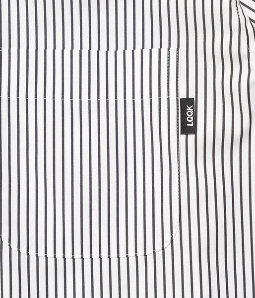 LQQK Studio/S/S BUTTON DOWN SHIRT (WHITE x BLACK STRIPE)