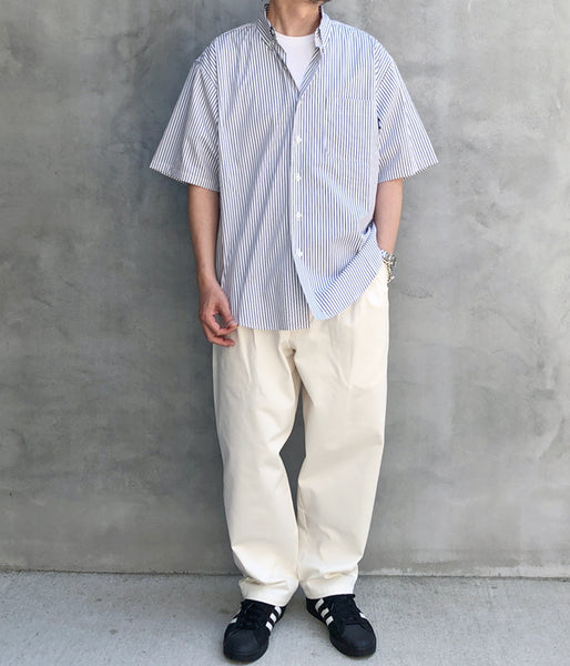 LQQK Studio/S/S BUTTON DOWN SHIRT (WHITE x BLACK STRIPE)