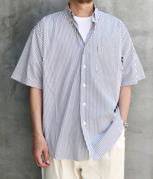 LQQK Studio/S/S BUTTON DOWN SHIRT (WHITE x BLACK STRIPE)