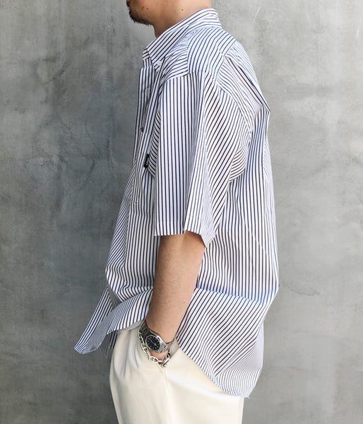 LQQK Studio/S/S BUTTON DOWN SHIRT (WHITE x BLACK STRIPE)