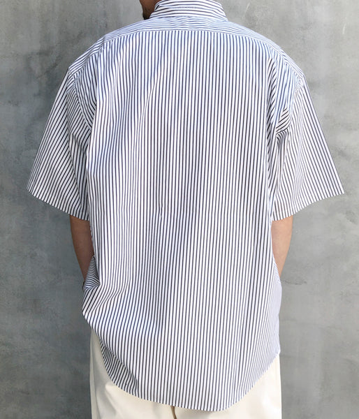 LQQK Studio/S/S BUTTON DOWN SHIRT (WHITE x BLACK STRIPE)