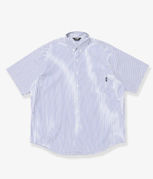 LQQK Studio/S/S BUTTON DOWN SHIRT (WHITE x BLUE STRIPE)