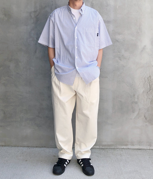 LQQK Studio/S/S BUTTON DOWN SHIRT (WHITE x BLUE STRIPE)