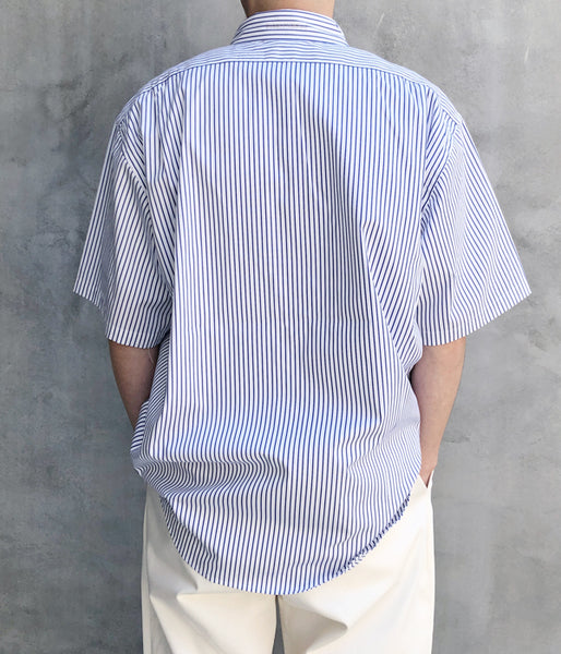 LQQK Studio/S/S BUTTON DOWN SHIRT (WHITE x BLUE STRIPE)