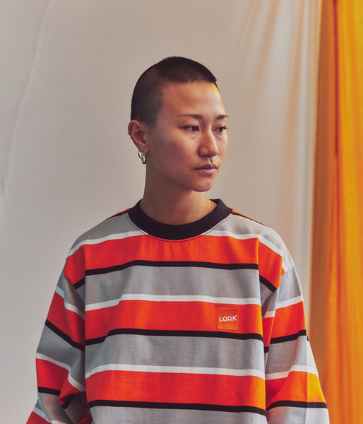 LQQK Studio/L/S RUGBY WEIGHT BORDER TEE BOX LOGO (ORANGE)