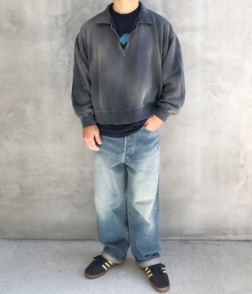 INTERIM/VINTAGE FADE HALF ZIP COLLAR SWEAT SHIRT (SUMI)