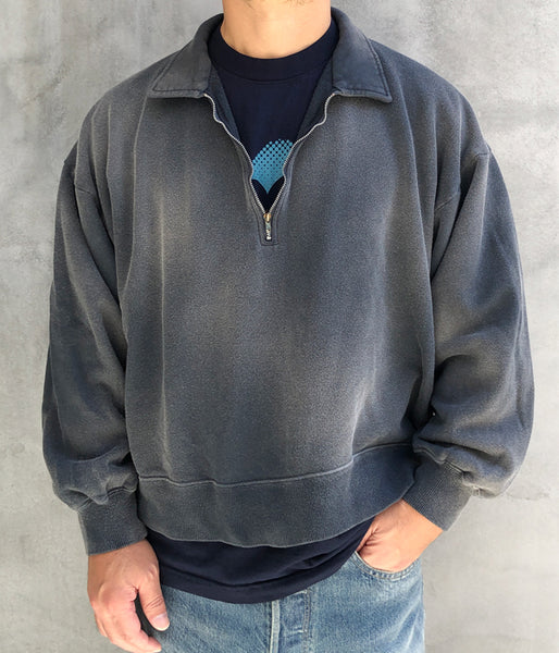 INTERIM/VINTAGE FADE HALF ZIP COLLAR SWEAT SHIRT (SUMI)