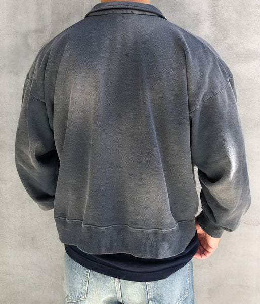 INTERIM/VINTAGE FADE HALF ZIP COLLAR SWEAT SHIRT (SUMI)