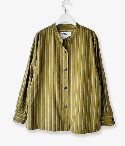 MHL./OFFSET STRIPE COTTON SHIRT WOMENS (OLIVE)