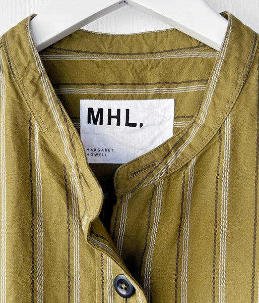 MHL./OFFSET STRIPE COTTON SHIRT WOMENS (OLIVE)