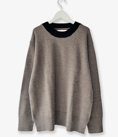 MHL./PURE WOOL CREW KNIT (TAUPE)