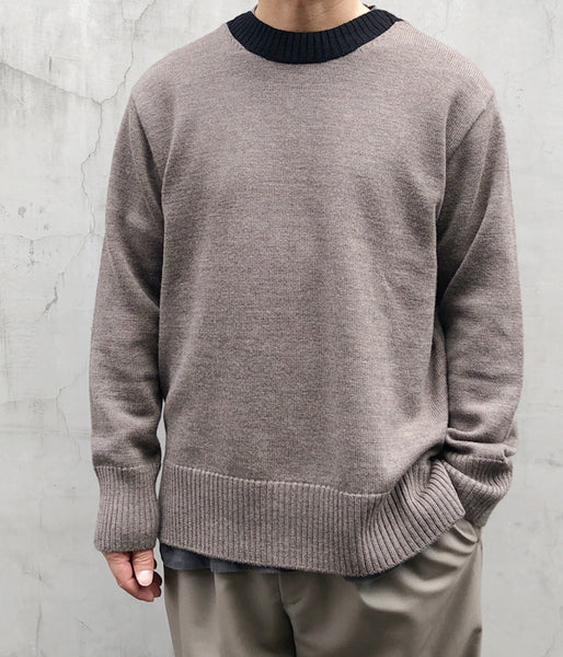 MHL./PURE WOOL CREW KNIT (TAUPE)