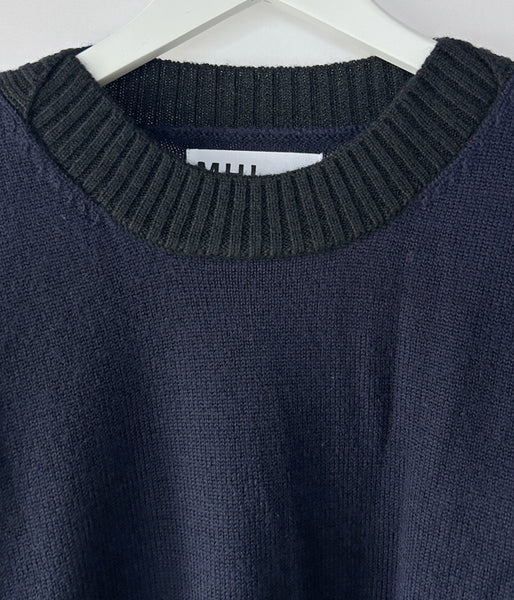 MHL./PURE WOOL CREW KNIT (DARK NAVY)