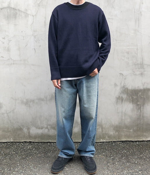 MHL./PURE WOOL CREW KNIT (DARK NAVY)