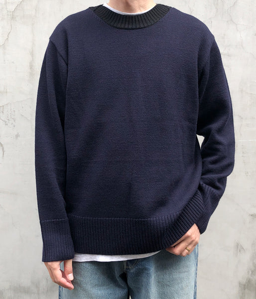 MHL./PURE WOOL CREW KNIT (DARK NAVY)