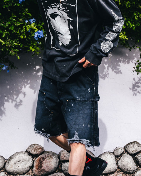 SAINT MICHAEL/DOUBLE KNEE SHORTS/BLACK