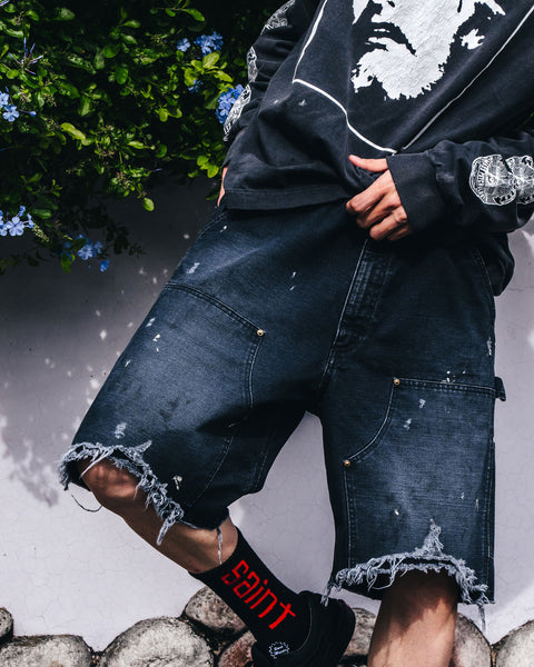 SAINT MICHAEL/DOUBLE KNEE SHORTS/BLACK