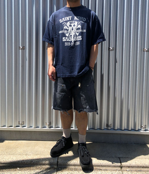 SAINT MICHAEL/DOUBLE KNEE SHORTS/BLACK