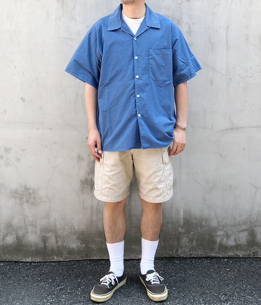 DESCENDANT/S WIND OPEN COLLAR SS SHIRT PIGMENT DYE (BLUE)