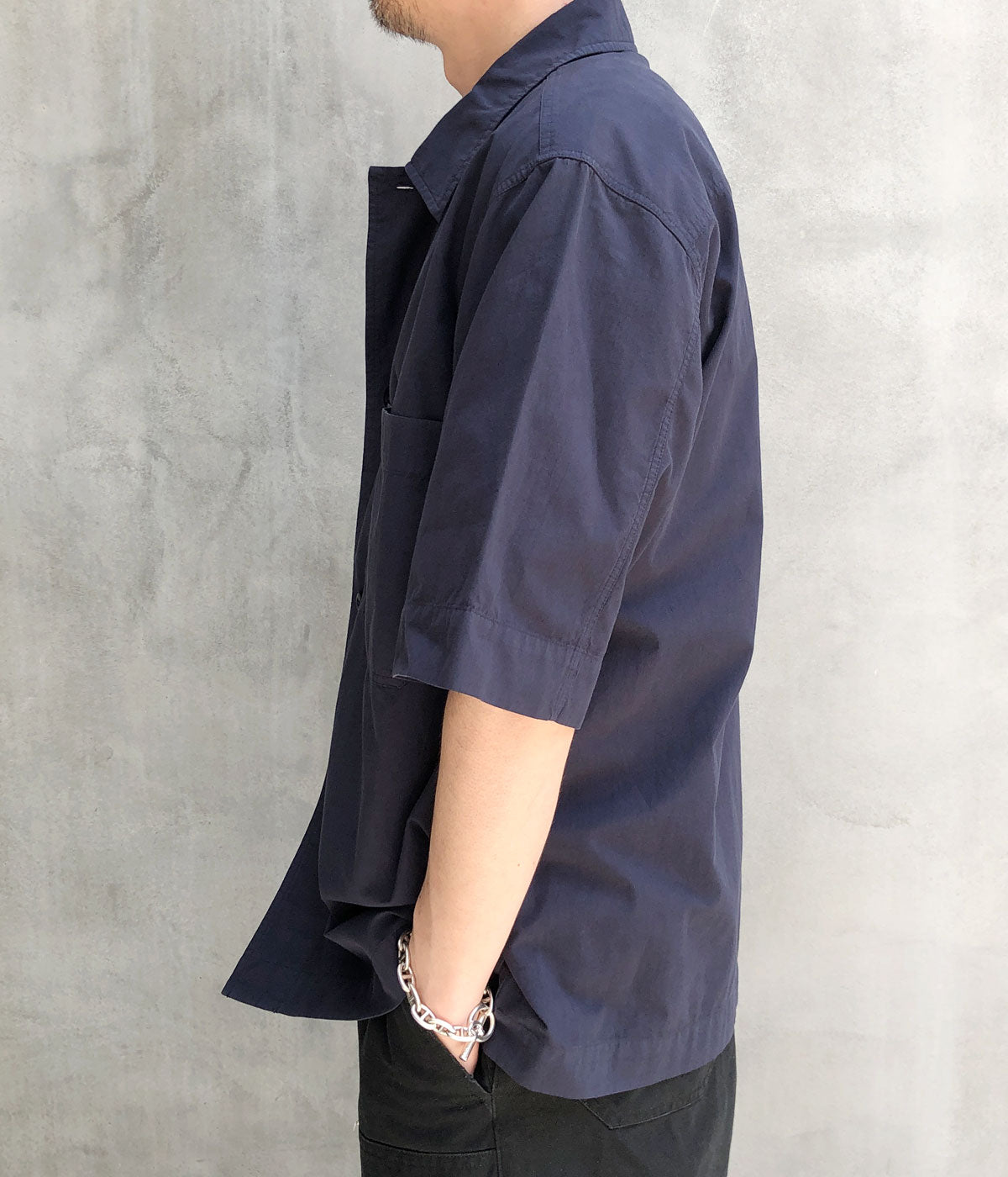 MHL./ORGANIC COTTON SHIRTING SHIRT (NAVY)