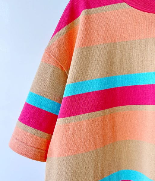 DIGAWEL/MULTI BORDER OVERSIZED T-SHIRT (BEIGE)