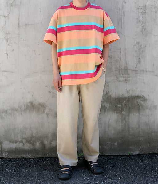 DIGAWEL/MULTI BORDER OVERSIZED T-SHIRT (BEIGE)