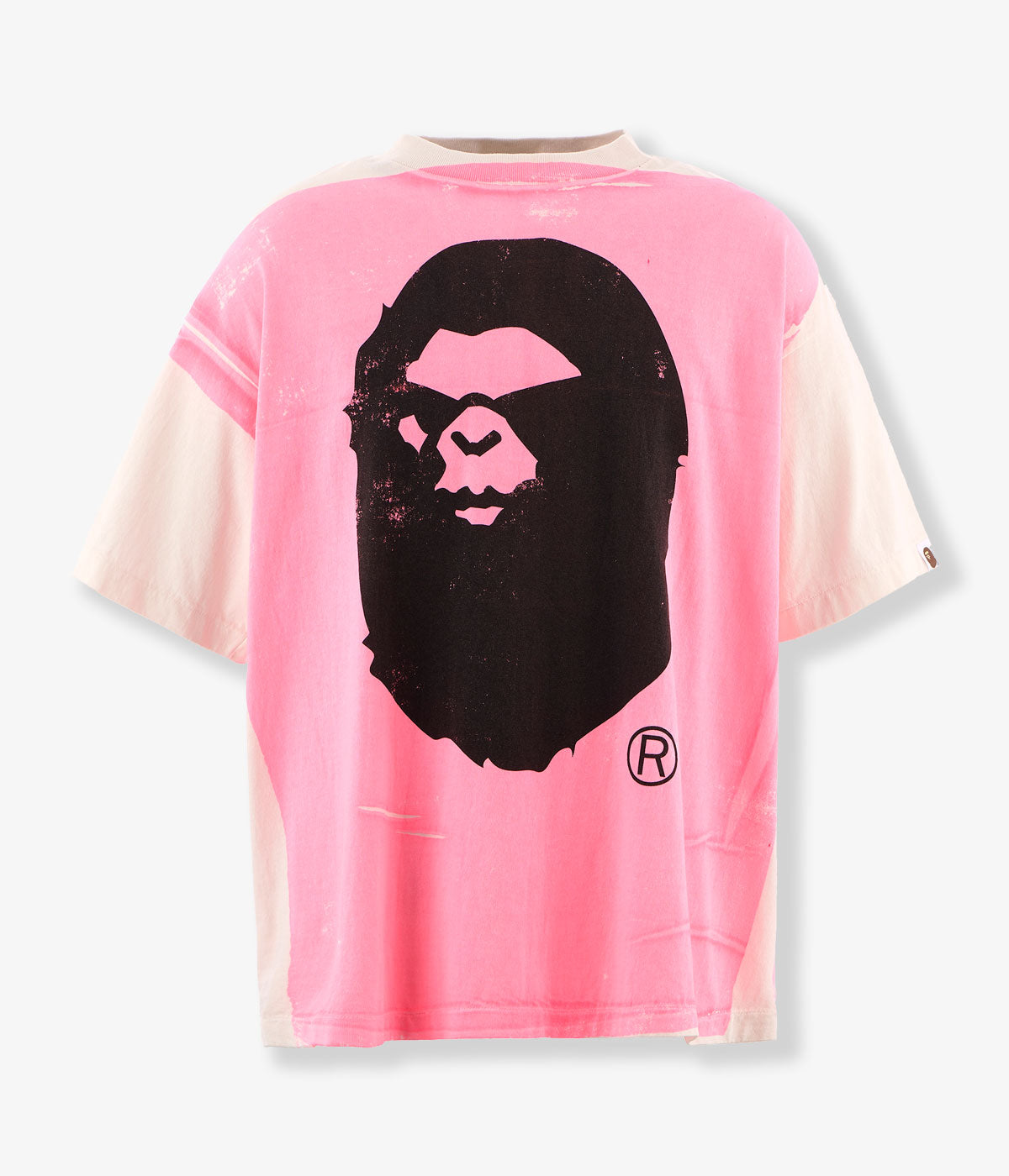 SAINT MICHAEL/BAPE_SS TEE/HANDPRINT/WHT+PNK