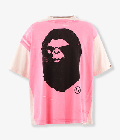 SAINT MICHAEL/BAPE_SS TEE/HANDPRINT/WHT+PNK