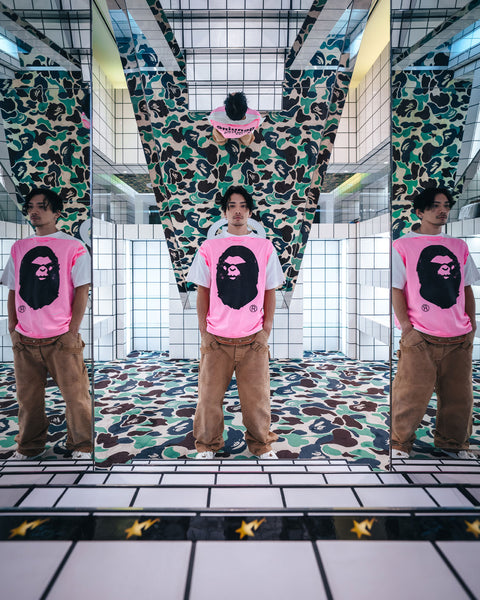 SAINT MICHAEL/BAPE_SS TEE/HANDPRINT/WHT+PNK