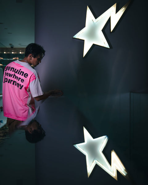SAINT MICHAEL/BAPE_SS TEE/HANDPRINT/WHT+PNK