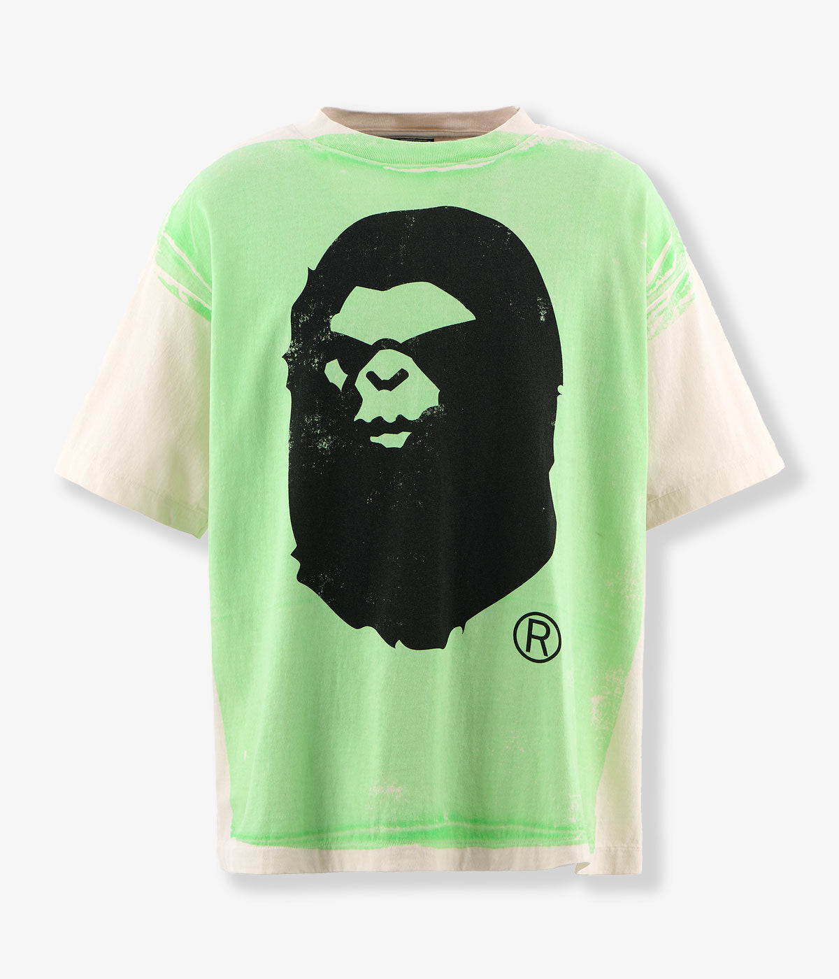 SAINT MICHAEL/BAPE_SS TEE/HANDPRINT/WHT+GRN