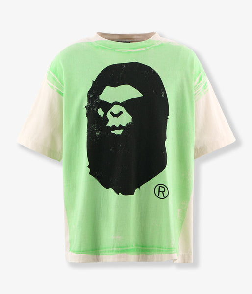 SAINT MICHAEL/BAPE_SS TEE/HANDPRINT/WHT+GRN