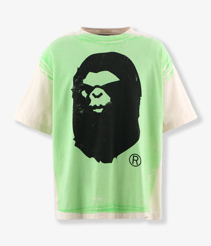 SAINT MICHAEL/BAPE_SS TEE/HANDPRINT/WHT+GRN