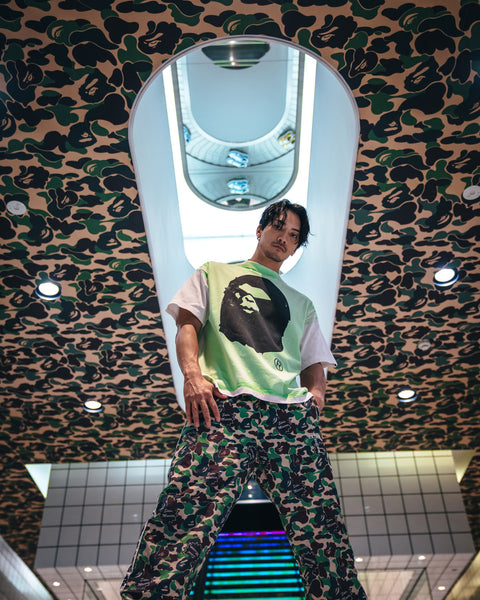 SAINT MICHAEL/BAPE_SS TEE/HANDPRINT/WHT+GRN