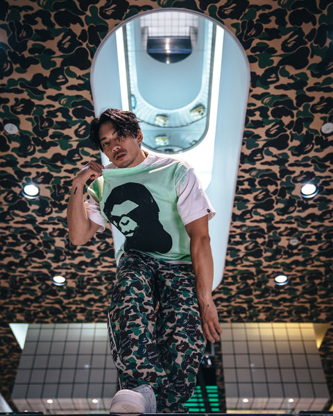 SAINT MICHAEL/BAPE_SS TEE/HANDPRINT/WHT+GRN