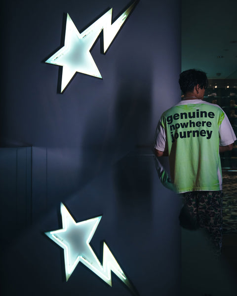 SAINT MICHAEL/BAPE_SS TEE/HANDPRINT/WHT+GRN