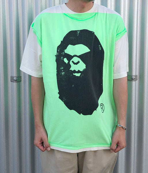 SAINT MICHAEL/BAPE_SS TEE/HANDPRINT/WHT+GRN