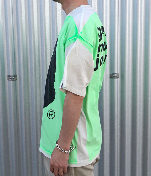 SAINT MICHAEL/BAPE_SS TEE/HANDPRINT/WHT+GRN