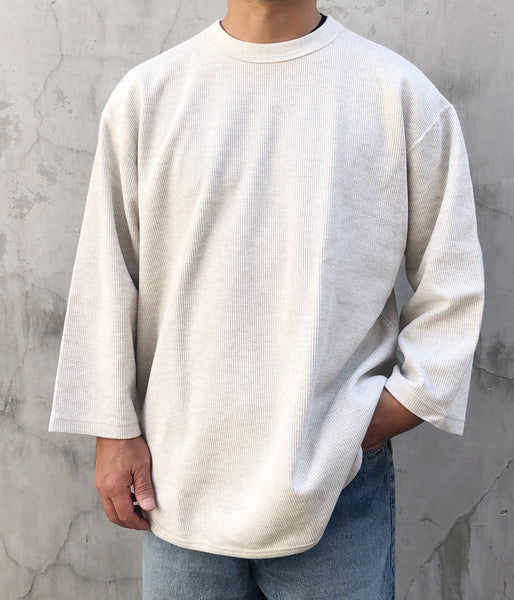 blurhms ROOTSTOCK/ROUGH&SMOOTH THERMAL BASEBALL TEE (HEATHER OATMEAL)