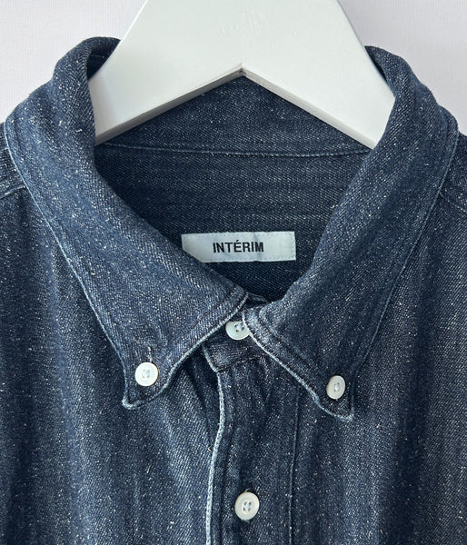 INTERIM/7oz SILK DENIM 90'S FIT  BUTTON DOWN SHIRT (NAVY)